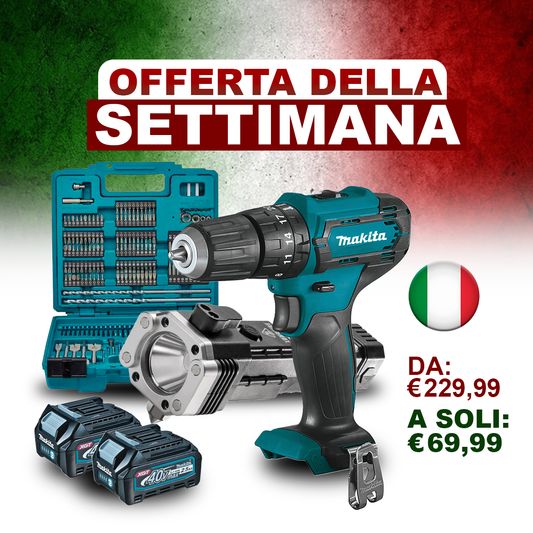 KIT ORIGINALE - TRAPANO AD IMPATTO POTENTE + 45 ACCESSORI + 2 BATTERIE 40V